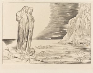 Forrædernes sirkel; Dantes fot slår Bocca degli Abbate av William Blake