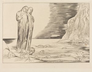 Forrædernes krets; Dantes fot treffer Bocca degli Abbate av William Blake