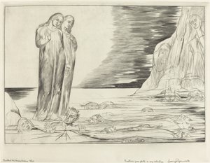 The Circle of the Traitors, Dantes fot slår Bocca degli Abbate, 1827. av William Blake
