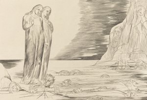 The Circle of the Traitors, Dantes fot slår Bocca degli Abbate, 1827. av William Blake