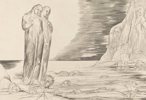 The Circle of the Traitors, Dantes fot slår Bocca degli Abbate, 1827. av William Blake