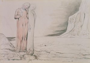 The Circle of the Traitors, illustrasjon fra Canto 32 av 'Inferno' fra 'The Divine Comedy' av Dante Alighieri (1265-1321) (penn og blekk, blyant, akvarell på papir) av William Blake