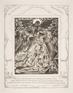 The Destruction of Jobs Sons, fra illustrasjoner av Jobs bok, 1825-26. av William Blake