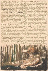 Den første boken til Urizen, plate 4, "Mønster rundt de dystre ørkene ...." (Bentley 4) av William Blake