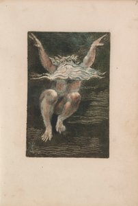 The First Book of Urizen, pl.7 (En naken mann med et flytende hvitt skjegg som ser ut til å reise seg på dypt vann) 1794 (fargetrykt relieff etsing med wc) av William Blake