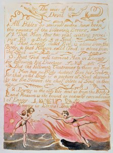 Himmelens og helvetes ekteskap; The Voice of the Devil, ca. 1790 (relieff-etsing tonet med akvarell) av William Blake