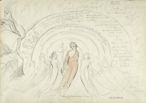 The Shades of Homer and other Poets of Antiquity, illustrasjon til den guddommelige komedie av Dante Alighieri, 1824-27 (penn og blekk med wc over blyant og kritt på papir) av William Blake
