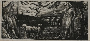 Thenot demonstrerer med Colinet, Lightfoot i bakgrunnen, fra The Pastorals of Virgil av William Blake