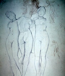 Tre nakenbilder (blyant på papir) av William Blake Richmond