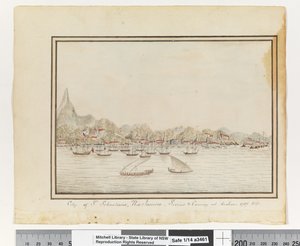 Opp. s. 37. `City of St. Sebastians, Rio Janeiro: Sirius & Convoy at Anchor. 1787