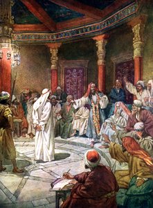 Jesus blir avhørt av ypperstepresten Kaifas - Bibelen av William Brassey Hole