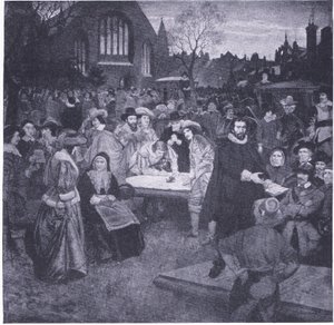 Signering av National Covenant in Greyfriars Churchyard 1638, fra Cassells History of the British People utgitt av Waverley Book Company Limited, ca. 1940 av William Brassey Hole