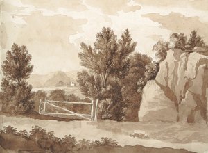 Verso: Landskapsscene av William Brockedon