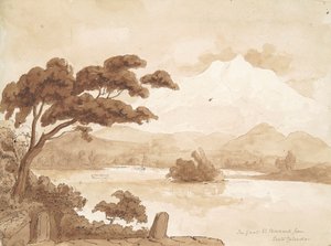 recto: Landskapsscene med innsjø og fjell