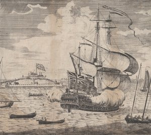 En utsikt over Castle William av Boston i New England, tidlig på 1700-tallet. av William Burgis.