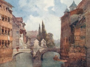 Gamle broen, Nürnberg (fargelitografi) av William Callow