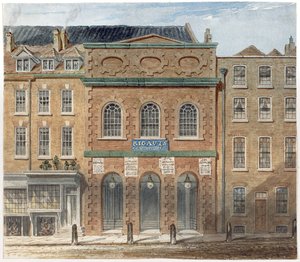 Det første operahuset i Haymarket, brant ned i 1789