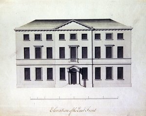Design for Enville Hall i Staffordshire, ca. 1770 (penn og blekk med gråblå vasker)