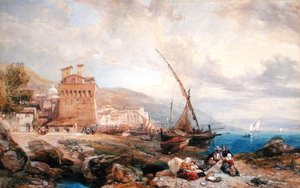 Gulf of Salerno, ca. 1840 (akvarell og gouache i hvitt papir) av Clarkson Frederick Stanfield