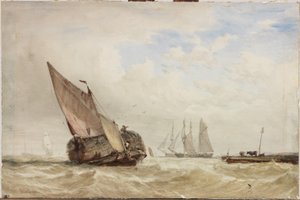 The Hayboat (akvarell, kroppsfarge og skrape ut på kort) av Clarkson Frederick Stanfield