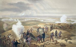 A Hot Day in the Batteries, tallerken fra "The Seat of War in the East", pub. av Paul und Dominic Colnaghi und Co., 1856 av William Crimea Simpson