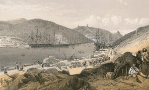Balaklava som viser tilstanden til kaiene og skipsfarten, i mai 1855 av William Crimea Simpson