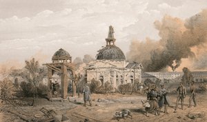 Kirke på baksiden av Redan, ser nordover, og viser effekten av skudd og skall av William Crimea Simpson