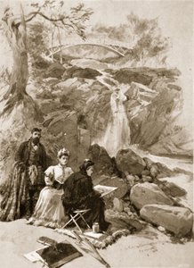 Dronning Victoria som kunstner: Hennes Majestet skisserer Falls of Garrawalt, Braemar av William Crimea Simpson