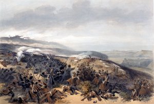 Second Charge of the Guards da de tok tilbake Two Gun Battery i slaget ved Inkerman, gravert av Edmond Morin (1824-82) fra The Seat of War in the East - First Series, utgitt av Colnaghi und