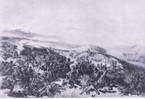 Andre anklage fra vaktene, da de tok tilbake de to pistolbatteriene i slaget ved Inkerman, illustrasjon fra British Battles on Land and Sea, 1915 av William Crimea Simpson