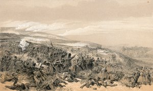 Andre anklage fra vaktene, da de tok tilbake batteriene med to kanoner i slaget ved Inkermann av William Crimea Simpson