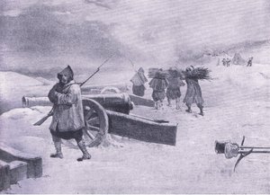 Sentinel of the Zouaves before Sevastopol, illustrasjon fra British Battles on Land and Sea, 1915 av William Crimea Simpson