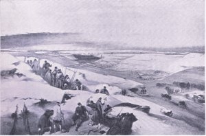 Sevastopol fra batteriet ytterst til høyre for fransk angrep, illustrasjon fra British Battles on Land and Sea, 1915 av William Crimea Simpson