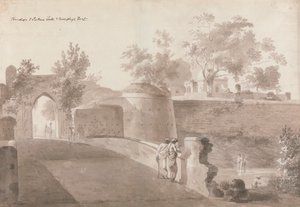 Bridge og Patna Gate og Monghyr Fort av William Daniell