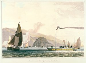 Dampbåt på Clyde nær Dumbarton, c1814 av William Daniell