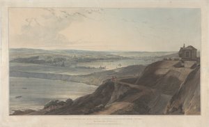 Utsikt over byen og en del av havnen i Falmouth fra Pendennis Castel, Cornwall av William Daniell