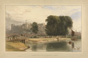 Windsor Castle, fra nær Brocas Meadows, 1827 (wc og penn og blekk på papir lagt på montering) av William Daniell