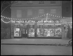 United Electric Light und Power Company butikkfront dekorert for 'Electrical Prosperity Week', 29. november til 4. desember 1915, New York City av William Davis Hassler