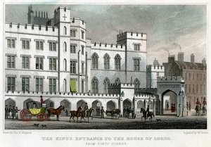 Kings inngang til House of Lords, Palace of Westminster, London, 1829.