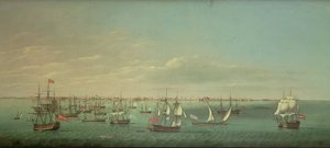Britiske, franske, portugisiske og spanske handelsmenn og krigsmenn utenfor Cadiz av William Dixon