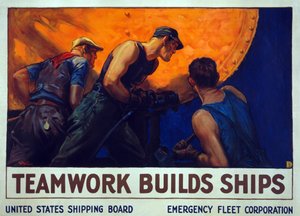 Rekrutteringskampanje Teamwork Builds Ships, pub. 1917 av William Dodge Stevens