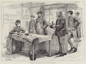 Registrering av arbeidsledige, scene på et kontor i Chelsea av William Douglas Almond