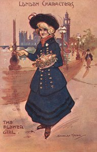 London Characters: the flower girl (farge litho) av William Dudley Ward