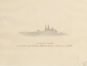 Lichfield Cathedral - South West View: blyanttegning, og [?1600-tallet] (tegning)