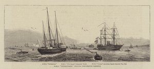 HMS Enchantress forlater Portsmouth Harbor av William Edward Atkins