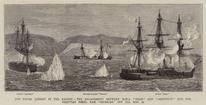 Sjøkampen i Stillehavet, forlovelsen mellom HMS Shah og Amethyst og den peruanske opprøreren Ram Huascar utenfor Ilo, 29. mai av William Edward Atkins