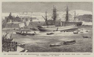 Forsterkningene av middelhavsgarnisonene, ilandsetting av tropper fra HMS Crocodile and Euphrates på Malta av William Edward Atkins
