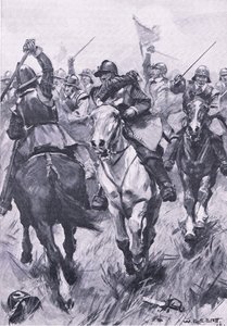 Kavalerikonflikten ved Dunbar 3. september 1650, illustrasjon fra British Battles on Land and Sea, 1915 av William Edward Stott