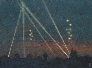 Søkelys under et bombeangrep (akvarell på papir) av William Ernest Buchanan