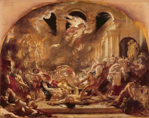 The Destroying Angel and Daemons of Evil avbryter orgiene til de ondskapsfulle og uforsvarlige (olje på lerret) av William Etty